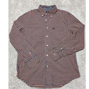 American Eagle Men's Classic Fit Gingham Button Down Shirt Orange Navy L